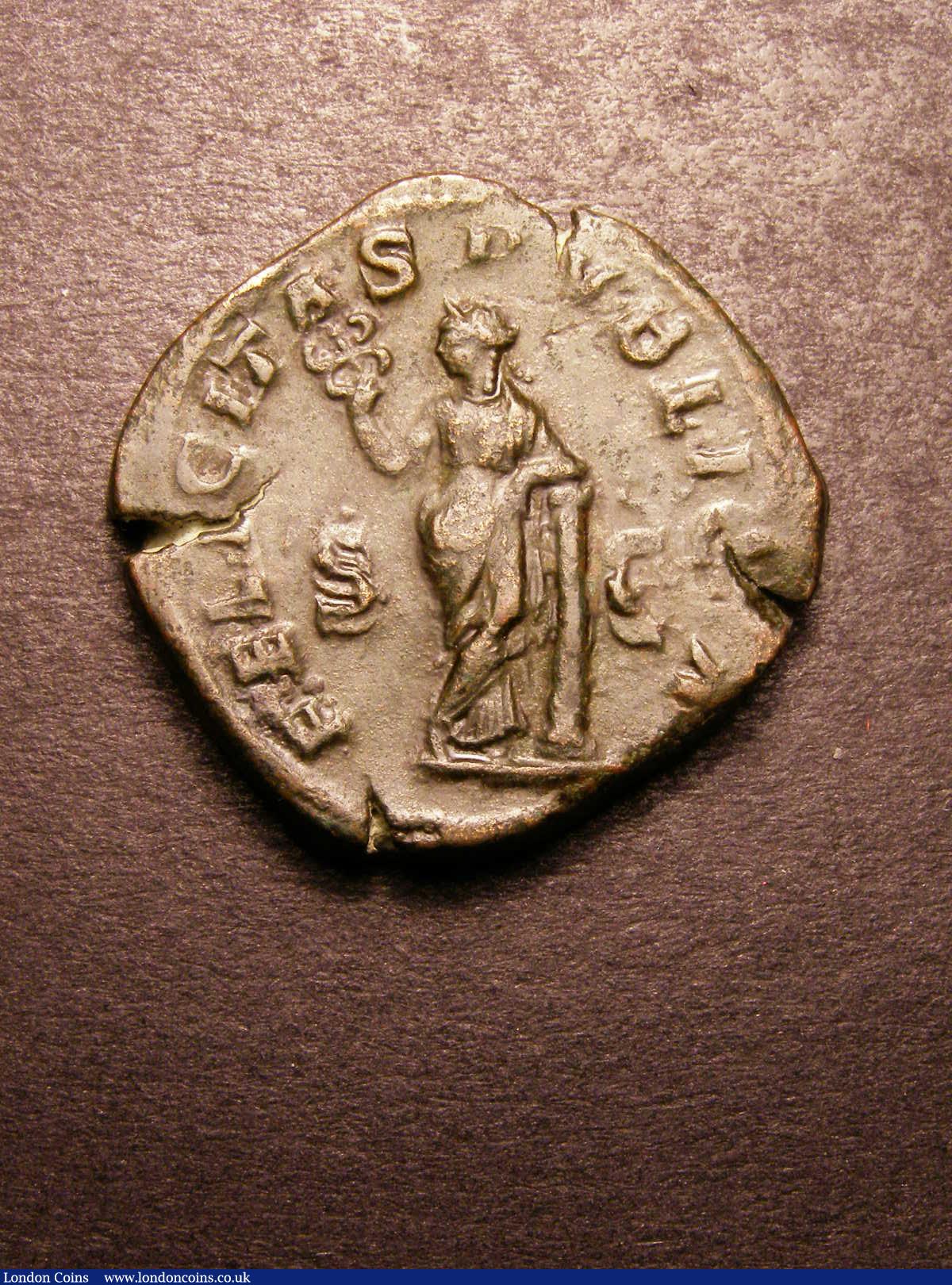 London Coins : A133 : Lot 103 : Sestertius Julia Mamaea Obverse draped bust right Reverse Felicitas leaning on a column holding cadu...