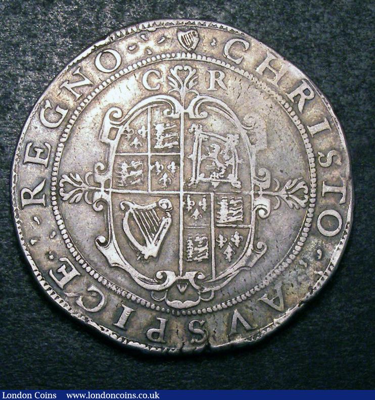 London Coins : A133 : Lot 113 : Crown Charles I Tower mint under the King Group II Second horseman type 2a smaller horse with plume ...