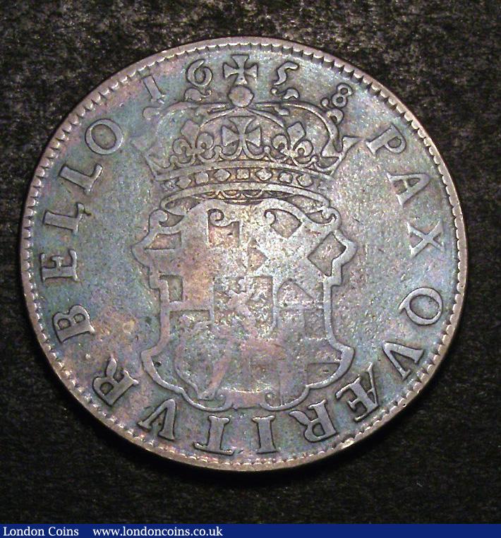 London Coins : A133 : Lot 114 : Crown Cromwell 1658 8 over 7 ESC 10 VG with grey tone