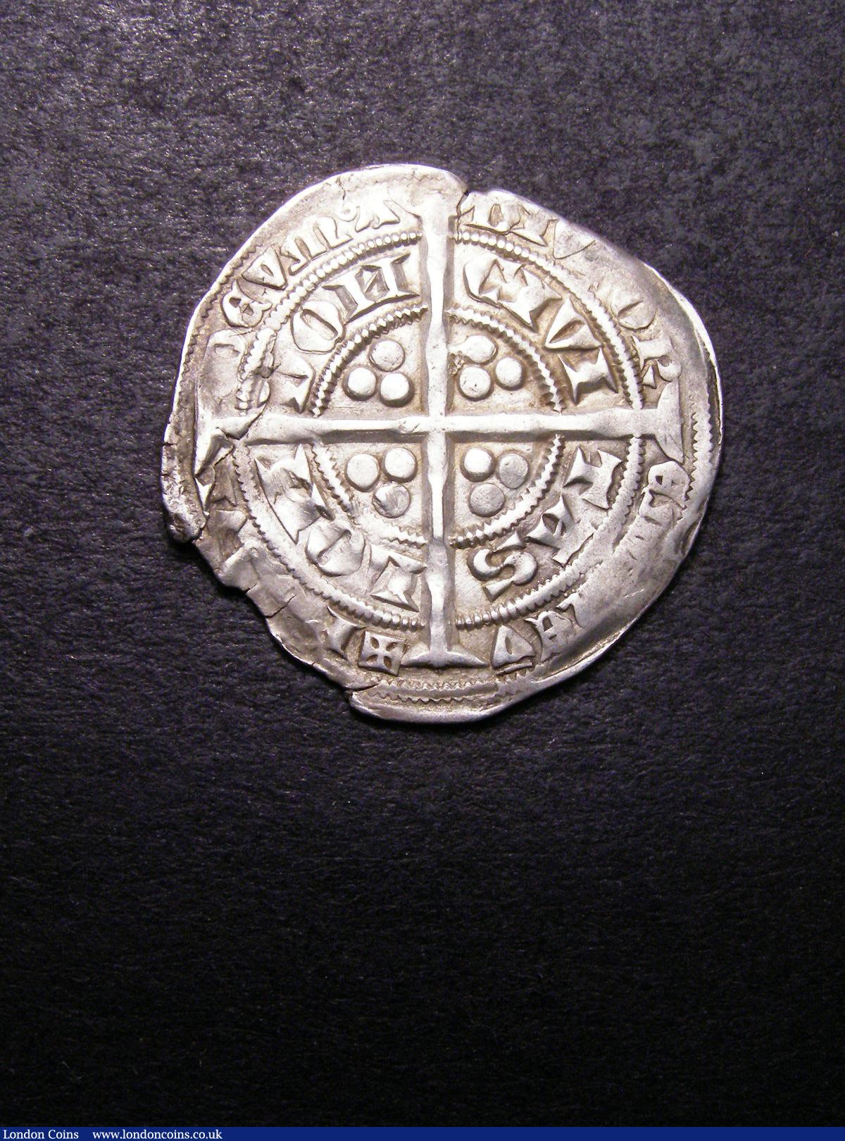 London Coins : A133 : Lot 124 : Groat Edward III London mint series B S.1563 mintmark Cross 1 Near VF struck on a ragged flan with s...