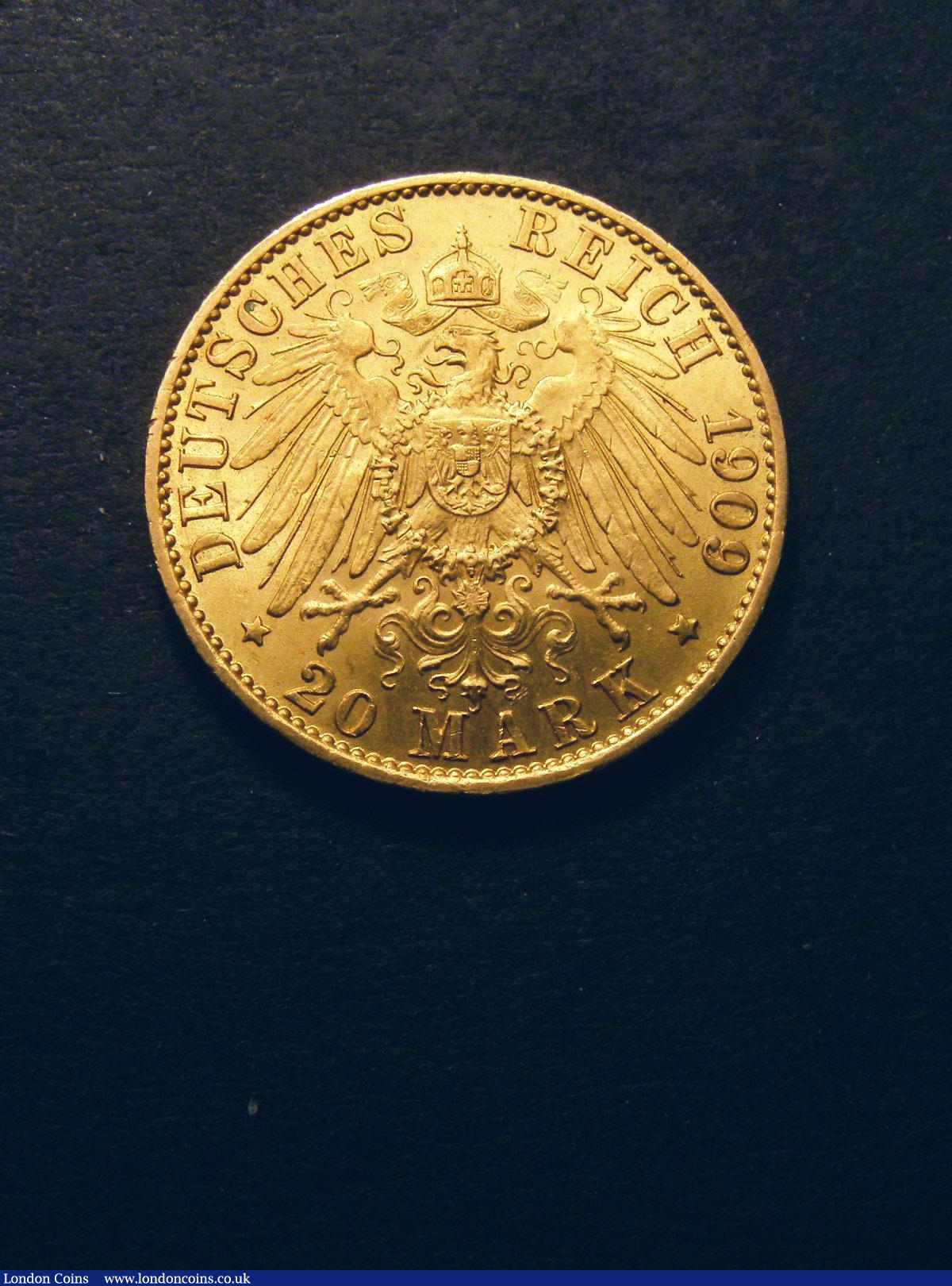 German States - Prussia 20 Marks Gold 1909 A KM#521 UNC or near so with minor cabinet friction : World Coins : Auction 133 : Lot 1328