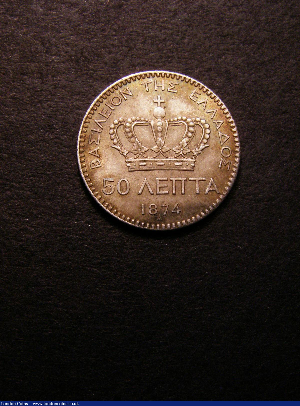 Greece 50 Lepta 1874 A Unc lovely tone with a few minor contact marks obverse KM37 : World Coins : Auction 133 : Lot 1348