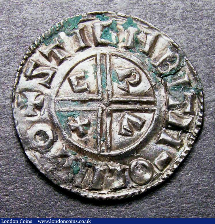 London Coins : A133 : Lot 172 : Penny Aethelred II Crux type S.1148 Lincoln mint moneyer Stignbit hairline striking split on edge ot...