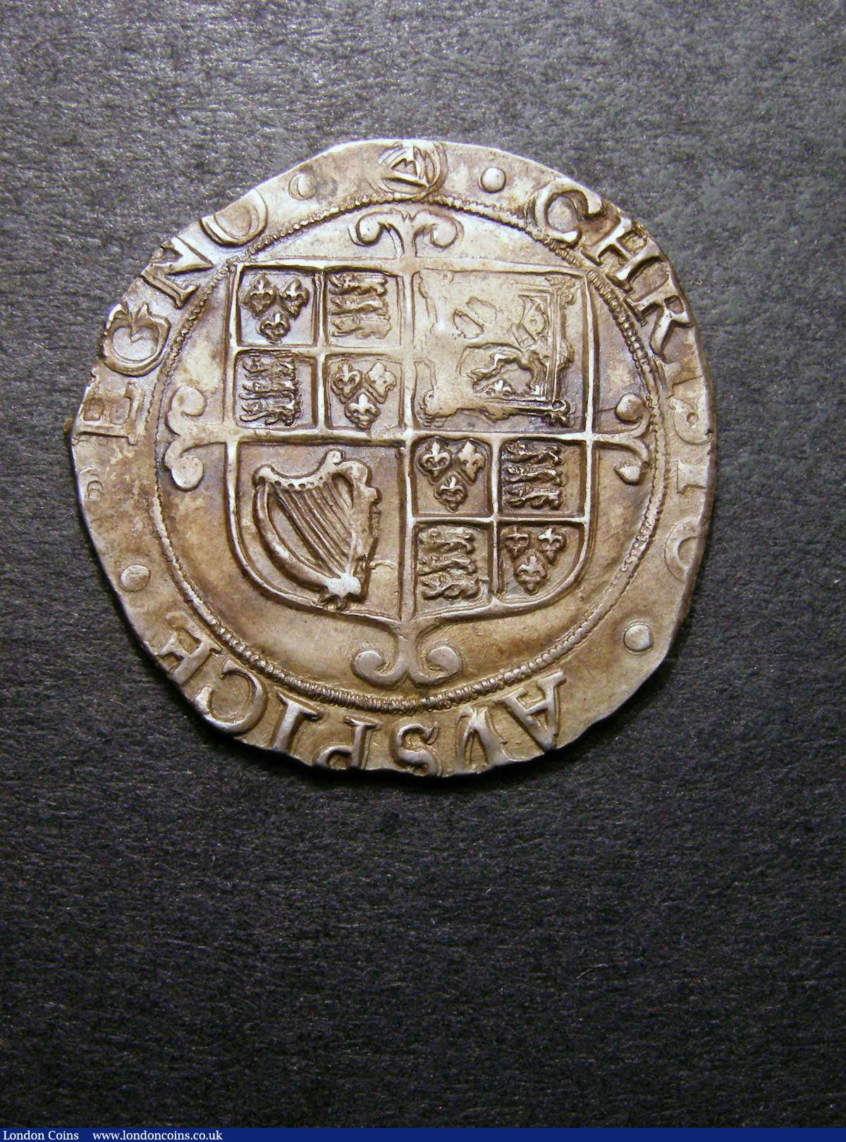 London Coins : A133 : Lot 186 : Shilling Charles I Tower Mint under the King mintmark Triangle in Circle Briot Bust with double-arch...