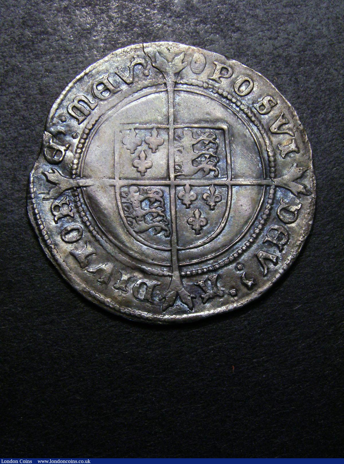 London Coins : A133 : Lot 192 : Shilling Edward VI S.2482 mint mark Tun VF with an excellent portrait, toned, some surface p...