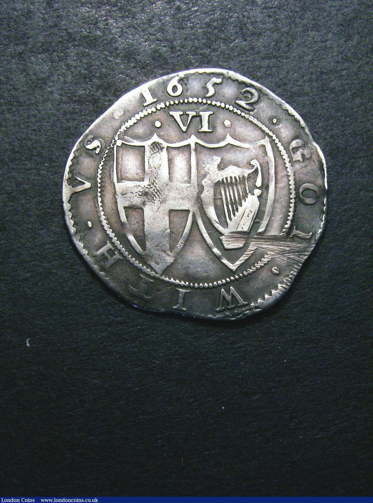 London Coins : A133 : Lot 200 : Sixpence Commonwealth 1652 ESC 1486 with double struck D in ENGLAND Fine with some old scratches on ...