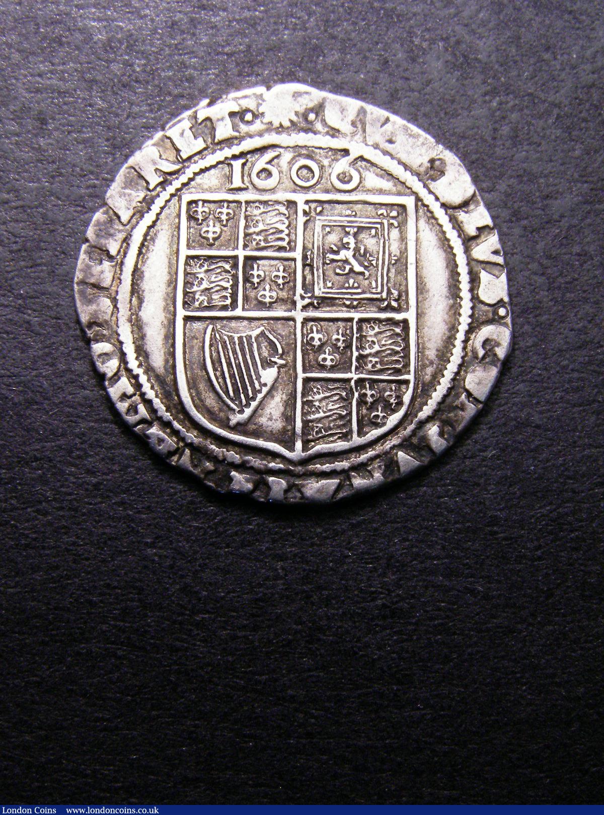 London Coins : A133 : Lot 211 : Sixpence James I Second Coinage 1606 mintmark Escallop S.2658 NVF with evidence of clipping