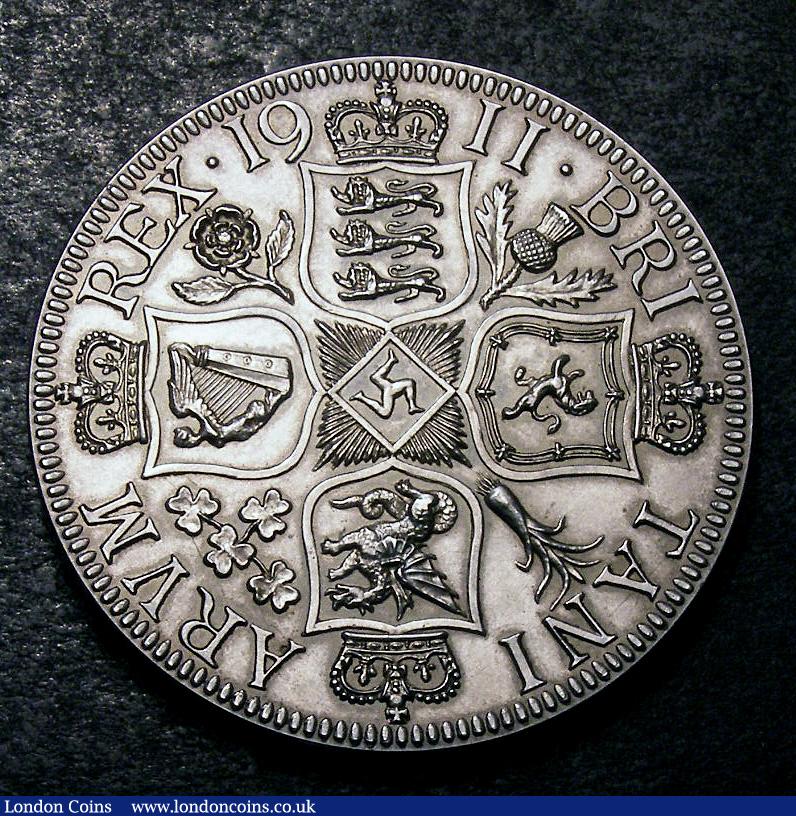 Double Florin 1911 Pattern by Huth in Silver, struck by Pinches ESC 401 Plain edge UNC with a small spot on the King's neck : English Coins : Auction 133 : Lot 328