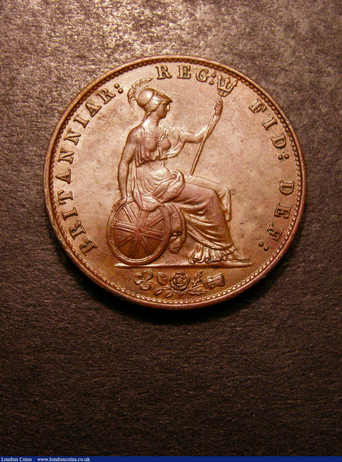 Halfpenny 1858 8 over 7 Peck 1548 EF with some tone spots on the obverse : English Coins : Auction 133 : Lot 614
