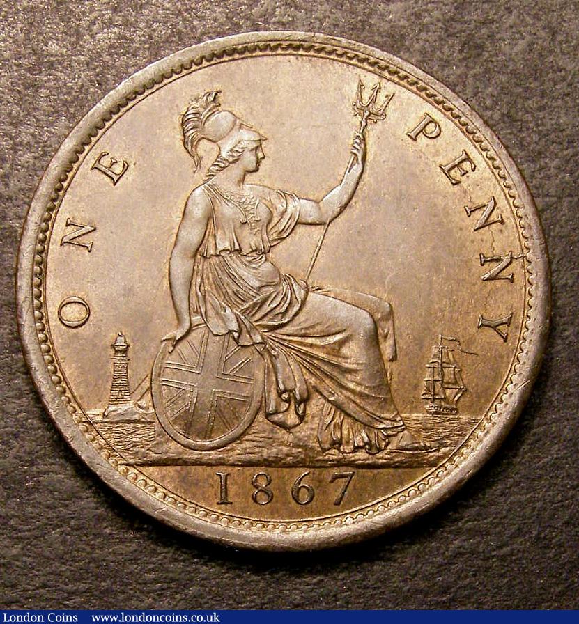 London Coins : A133 : Lot 688 : Penny 1867 with 542/329 scratched in field before bust Peck 1675 and listed as 'probably unique',...