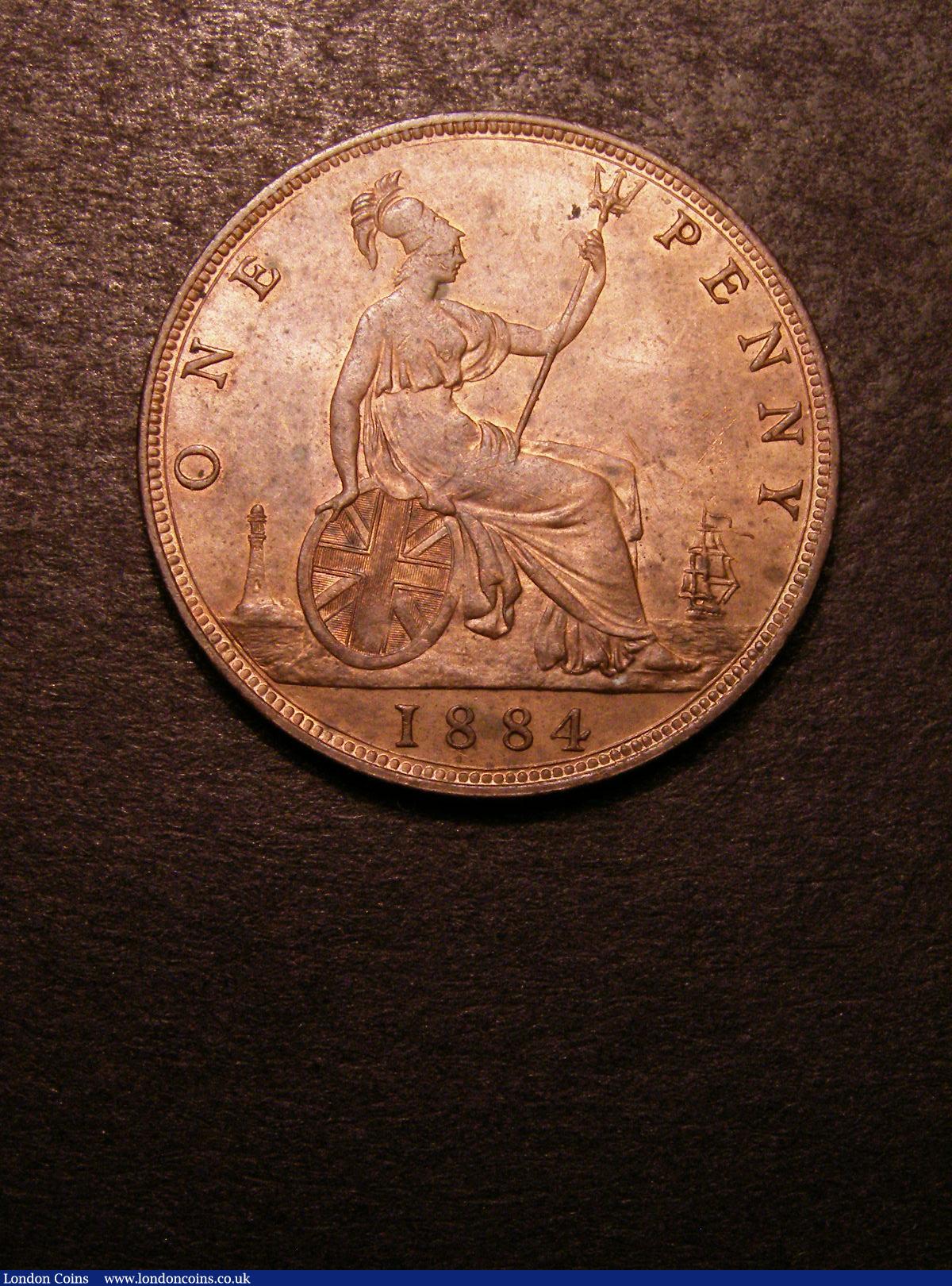 Penny 1884 Freeman 119 dies 12+N UNC/EF with some lustre and a few spots on the obverse : English Coins : Auction 133 : Lot 706