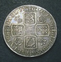 London Coins : A133 : Lot 244 : Crown 1720 20 over 18 ESC 113 Fine, the reverse a little better, the obverse with a dig in t...