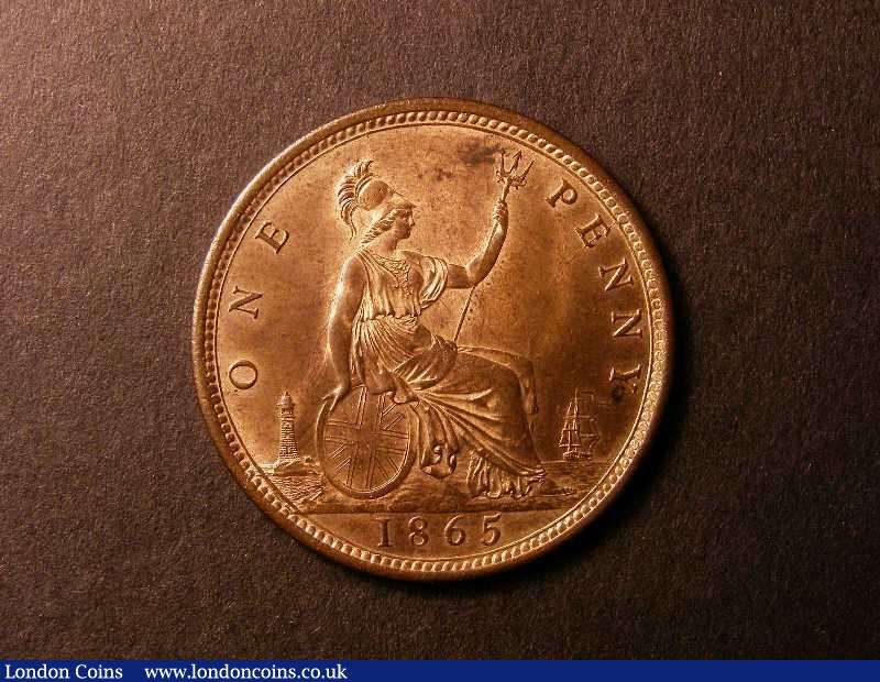 Penny 1865 Freeman 50 dies 6+G UNC with around 70% lustre : English Coins : Auction 134 : Lot 2217