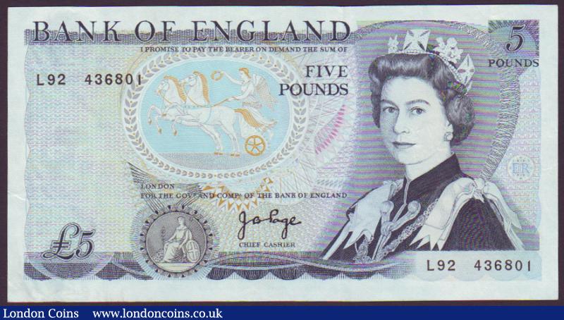 Five pounds Page B332 issued 1971 last series L92 436801, EF : English Banknotes : Auction 136 : Lot 388