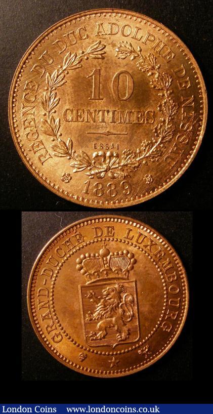 London Coins : A136 : Lot 1013 : Luxembourg 10 Cents 1889 Essais in copper (2) 10 and 5 Cents KM#E13 and E15 both Lustrous UNC with s...