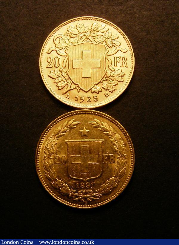 Switzerland 20 Francs (2) 1891 KM#31.3 EF, 1935 L-B KM#35.1 UNC : World Coins : Auction 136 : Lot 1083