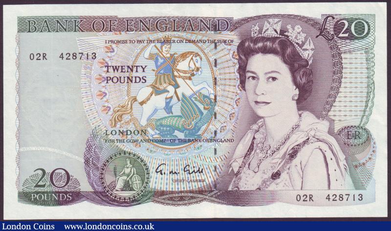 ERROR £20 Gill B355 issued 1988 prefix 02R, reverse missing Shakespeare & no main purple colour, almost UNC : English Banknotes : Auction 137 : Lot 242