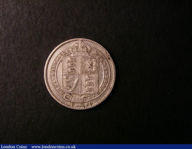 London Coins : A137 : Lot 1846 : Shilling 1889 Small Jubilee Head Davies 985 dies 1D U of QUI further from shield, with close 89 ...