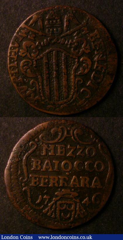 Italian States (2) Papal States Ferrara Half Baioccho 1746 KM#137 Fine, Venice Gazetta (2 Soldi) undated 1684-1691 About Fine : World Coins : Auction 138 : Lot 1250