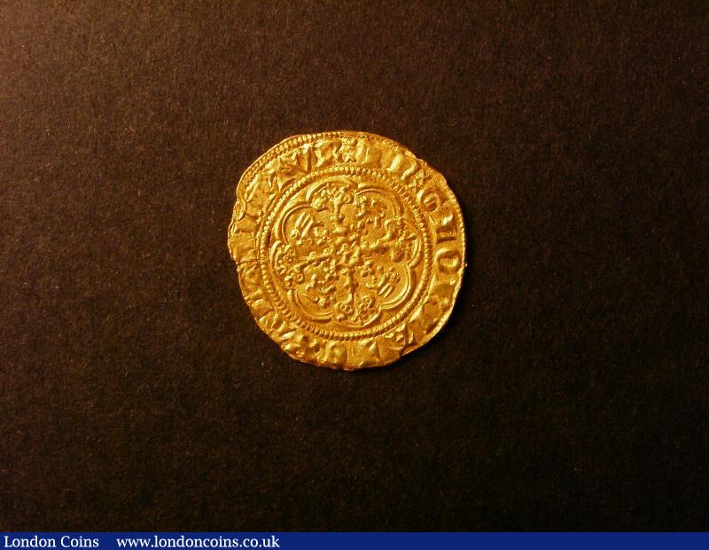 Quarter Noble Edward III Treaty Period London Mint Annulet before EDWARD S.1511 mintmark Cross Potent GVF with a small striking split from the edge at 3 o'clock on the reverse this also leading to just inside the inner circle where a there is small flan split : Hammered Coins : Auction 138 : Lot 1822