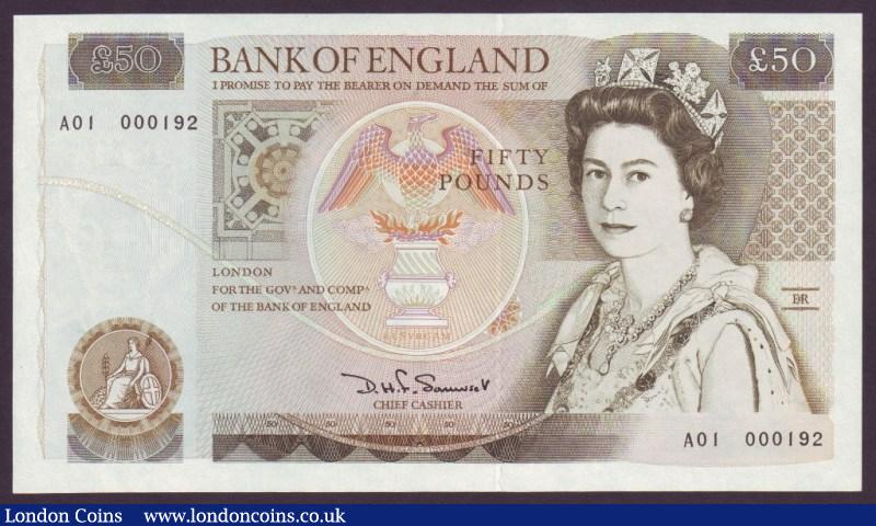 Fifty Pounds Somerset. B352. A01 First series. A01 000192. Low number. UNC. : English Banknotes : Auction 138 : Lot 304
