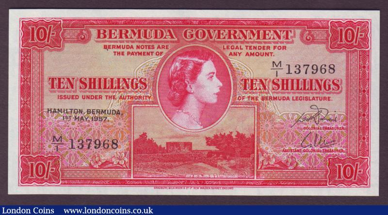Bermuda 10 shillings dated 1st May 1957 series M/1 137968, QE2 portrait at centre, Pick19b, GEF : World Banknotes : Auction 138 : Lot 385