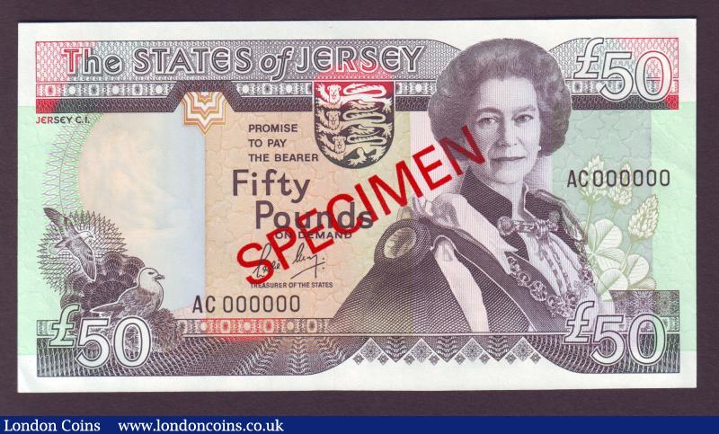Jersey £50 Specimen 1989 series AC000000 signed May, Pick19s about UNC to UNC : World Banknotes : Auction 138 : Lot 494