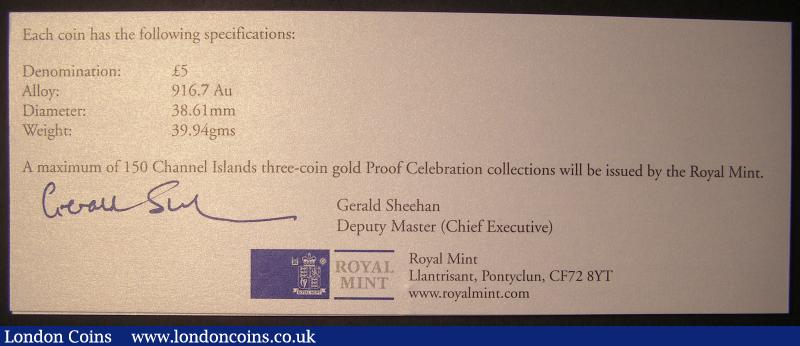 London Coins : A138 : Lot 1062 : Channel Islands 2005 60th Anniversary of the End of World War II a 3-coin Gold Proof Collection comp...