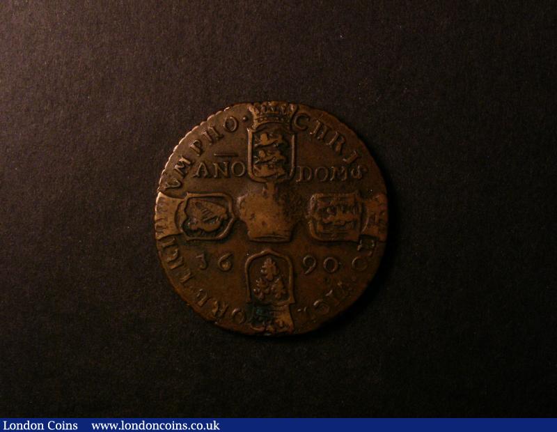 London Coins : A138 : Lot 1217 : Ireland Crown Gunmoney 1690 S.6578 NVF/GF with a verdigris spot on the reverse (bought C.J.Martin 19...