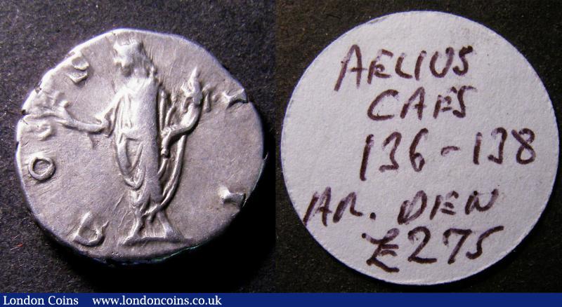 Ar denarius. Marcus Aurelius as Caesar. C, 144-148 AD. Rev; COS II; Honos stdg hldg branch and cornucopiae. RIC 429a. Good metal. 3.42g. 17mm. NVF. : Ancient Coins : Auction 138 : Lot 1565