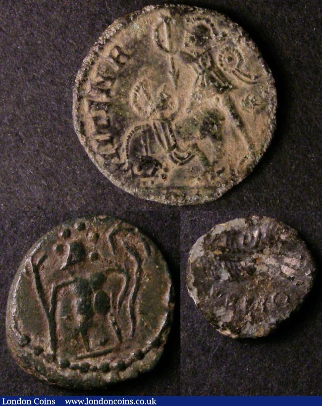 London Coins : A138 : Lot 1591 : Roman Barbarous Radiates 4th Century British copies (3) Constantius (2), Claudius II (1) S.750 F...