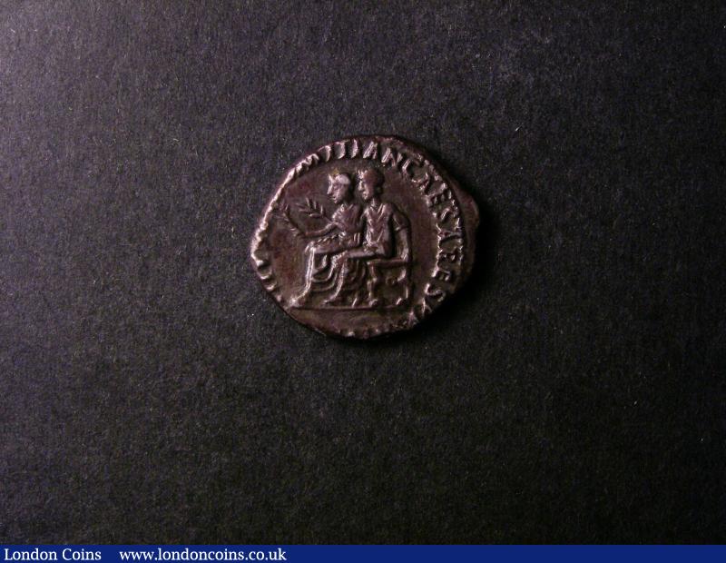 London Coins : A138 : Lot 1601 : Roman Denarius Vespasian AD69-79 Obverse IMP CAESAR VESPASIANVS AVG Reverse Titus and Domitian seate...