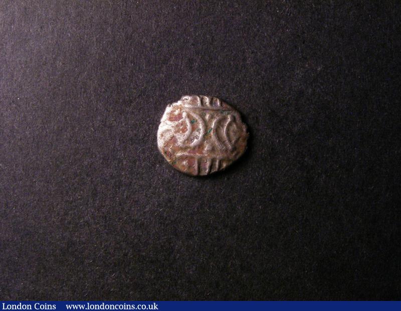 London Coins : A138 : Lot 1633 : Celtic Iceni Silver Unit Aesu Obverse Two opposed crescents, Reverse horse right AESV below,...