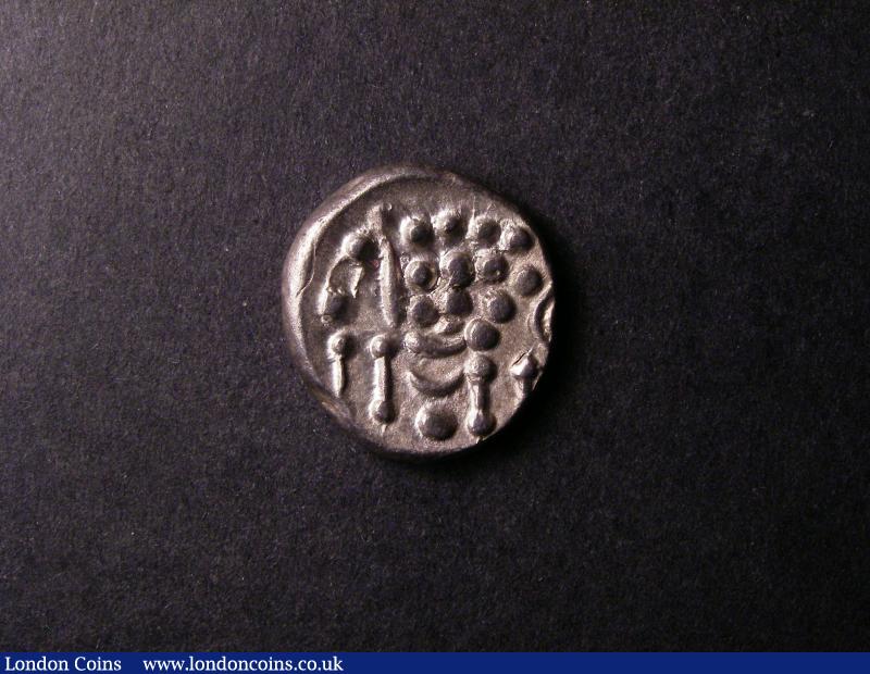 London Coins : A138 : Lot 1635 : Celtic Silver Stater Durotriges S.366 M.317 Obverse Devolved Apollo head, Reverse Disjointed hor...