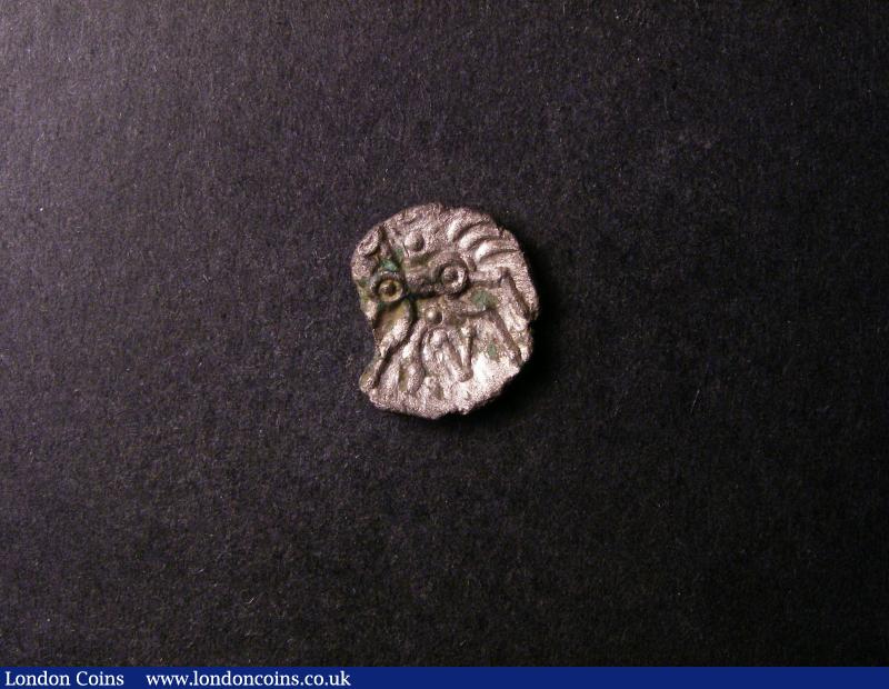 London Coins : A138 : Lot 1637 : Celtic Silver Unit Dobunni Eisv S.382 Obverse Crude Head right, Reverse Horse left, EI above...