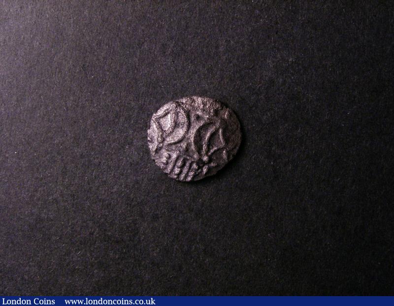 London Coins : A138 : Lot 1641 : Celtic Silver Unit Iceni (Anted) Obverse Two opposed crescents, Reverse Horse right, weight ...