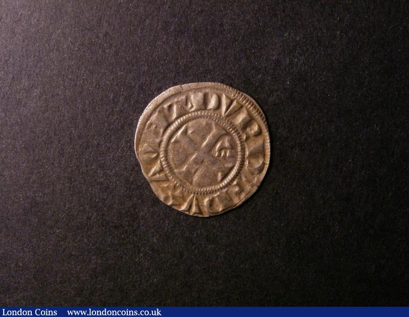 London Coins : A138 : Lot 1657 : Anglo-Gallic. Edward I silver Denier Au Leopard, 1st type. Leopard above AGL. R. cross patt&eacu...