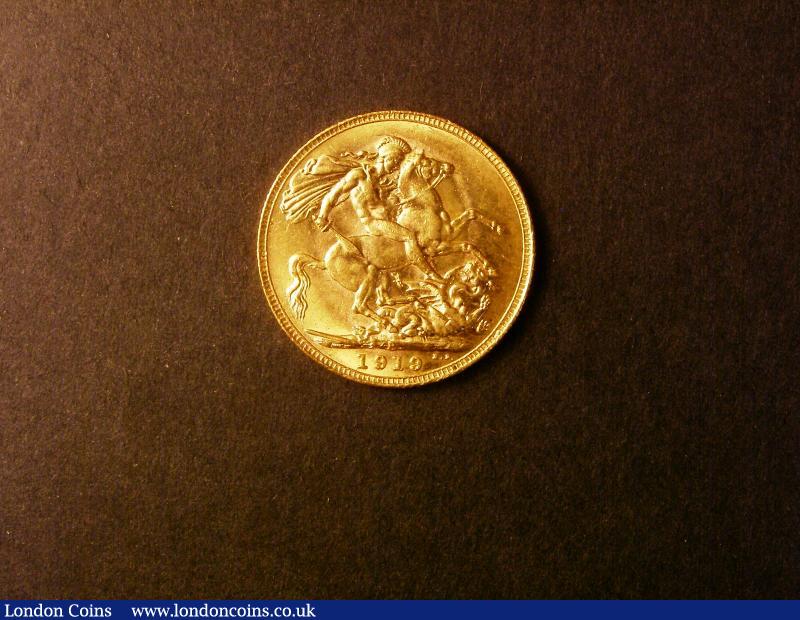London Coins : A138 : Lot 2801 : Sovereign 1919P Marsh 258 EF with some contact marks (bought Grantham Coins 11/11/1985 &pound;65)
