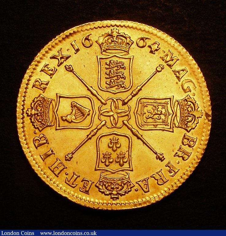 London Coins : A139 : Lot 2378 : Two Guineas 1664 first bust with elephant below S3334 EF scarce thus small nick on reverse at 3 o cl...