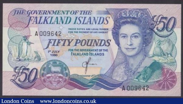 Falkland Islands £50 dated 1st July 1990, QE2 at right, series A009642, Pick16a, UNC : World Banknotes : Auction 140 : Lot 510