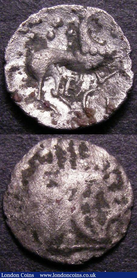 London Coins : A140 : Lot 1325 : Celtic Silver Unit Ece Obverse Two Crescents back to back, Reverse Horse right ECE below, we...