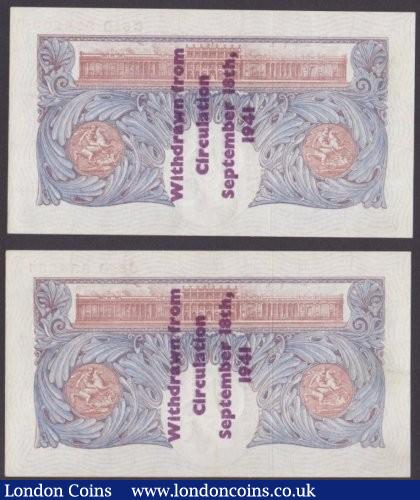 London Coins : A140 : Lot 172 : One Pound Peppiatt overprint pair. B249A. C61D 934203 and C61D 934204 consecutive numbered pair. The...