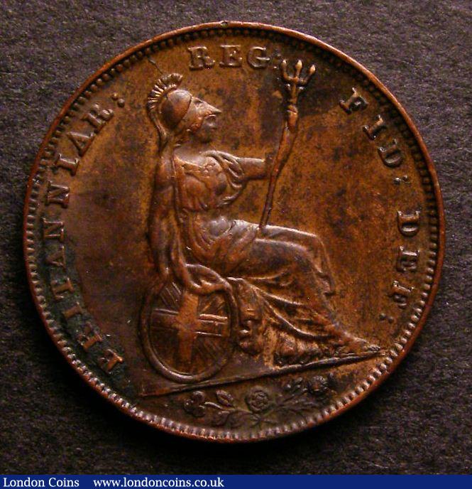 London Coins : A140 : Lot 1803 : Farthing 1843 3 over 2 unlisted by Peck, superior to the example in the Cooke Collection NVF/GF ...