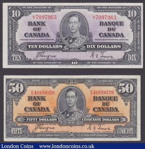 London Coins : A140 : Lot 452 : Canada, Bank of Canada (5) $1, $2, $5, $10 & $50 dated 1937&...