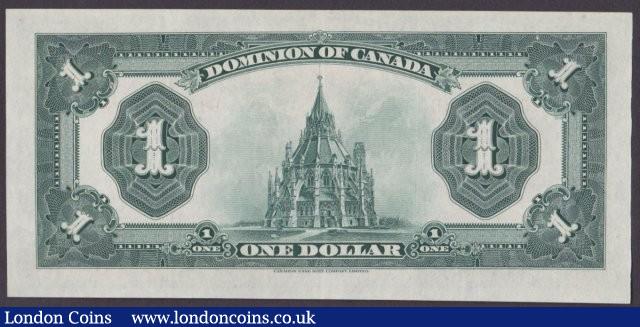 London Coins : A140 : Lot 462 : Canada, The Dominion of Canada $1 dated 1923 series C1253036, green seal at right, M...