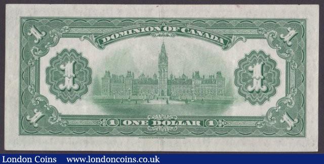 London Coins : A140 : Lot 468 : Canada, The Dominion of Canada $1 dated March 17th 1917 series J-514665A, black seal at right, Pick3...
