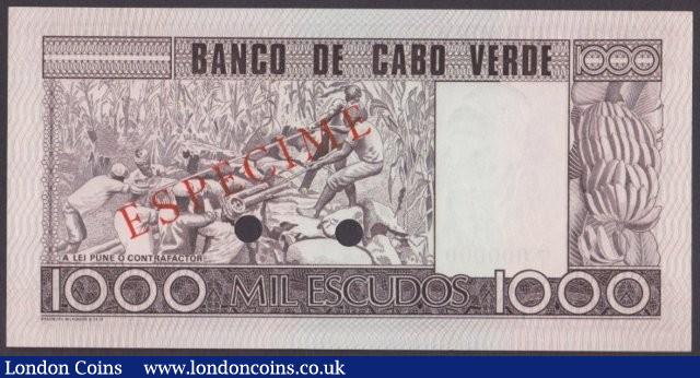 London Coins : A140 : Lot 484 : Cape Verde 1000 escudos issued 1977, bank Specimen No.0790, series A/1 000000, ESPECIME ...