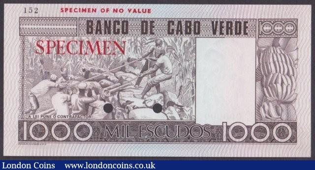 London Coins : A140 : Lot 485 : Cape Verde 1000 escudos issued 1977, printers Specimen No.152, series A/1 000000, SPECIM...