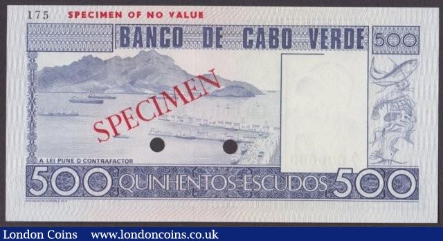 London Coins : A140 : Lot 491 : Cape Verde 500 escudos issued 1977, Specimen No.175, series A/1 000000, SPECIMEN ovpt. &...
