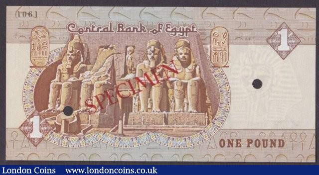 London Coins : A140 : Lot 501 : Egypt &pound;1 dated 1978, Specimen No.1061, SPECIMEN in Arabic ovpt. & 2 punch-holes...